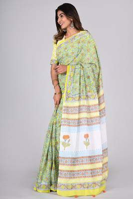 Shivanya handicrafts hand block printed women mulmul cotton sarees for women attach blouse piece sh-1628 3