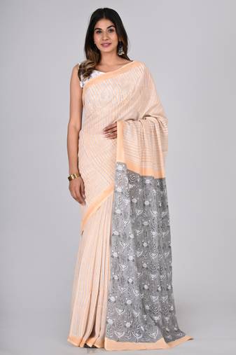 Shivanya handicrafts hand block printed women mulmul cotton sarees for women attach blouse piece sh-1629