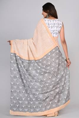 Shivanya handicrafts hand block printed women mulmul cotton sarees for women attach blouse piece sh-1629 2