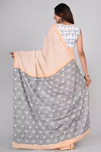 Shivanya handicrafts hand block printed women mulmul cotton sarees for women attach blouse piece sh-1629