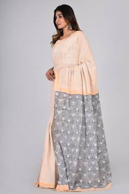 Shivanya handicrafts hand block printed women mulmul cotton sarees for women attach blouse piece sh-1629 3
