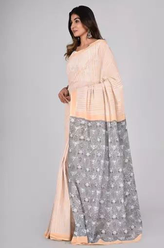 Shivanya handicrafts hand block printed women mulmul cotton sarees for women attach blouse piece sh-1629