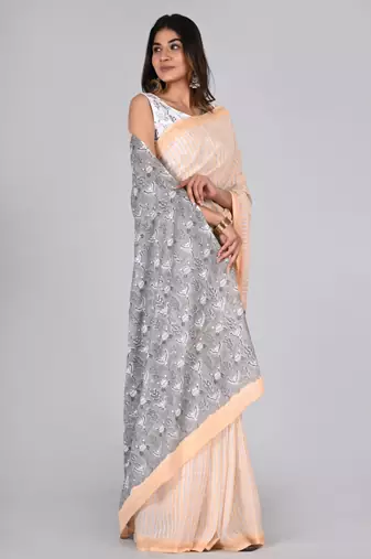 Shivanya handicrafts hand block printed women mulmul cotton sarees for women attach blouse piece sh-1629