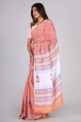 Shivanya handicrafts hand block printed women mulmul cotton sarees for women attach blouse piece sh-1630 4