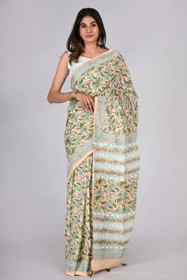 Shivanya handicrafts hand block printed women mulmul cotton sarees for women attach blouse piece sh-1631 1