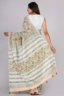 Shivanya handicrafts hand block printed women mulmul cotton sarees for women attach blouse piece sh-1631 2
