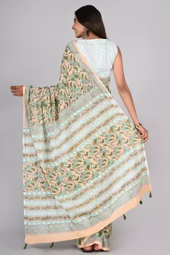 Shivanya handicrafts hand block printed women mulmul cotton sarees for women attach blouse piece sh-1631