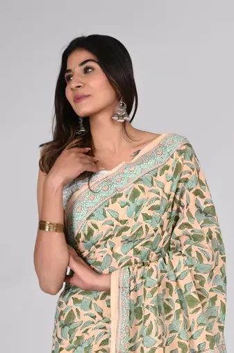 Shivanya handicrafts hand block printed women mulmul cotton sarees for women attach blouse piece sh-1631