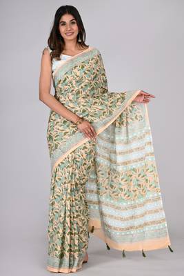 Shivanya handicrafts hand block printed women mulmul cotton sarees for women attach blouse piece sh-1631 4