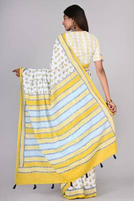 Shivanya handicrafts hand block printed women mulmul cotton sarees for women attach blouse piece sh-1632 2
