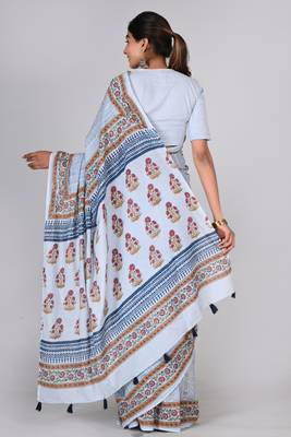 Shivanya handicrafts hand block printed women mulmul cotton sarees for women attach blouse piece sh-1633 2