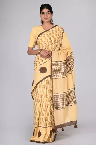 Shivanya handicrafts hand block printed women mulmul cotton sarees for women attach blouse piece sh-1634