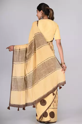Shivanya handicrafts hand block printed women mulmul cotton sarees for women attach blouse piece sh-1634