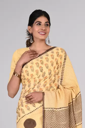 Shivanya handicrafts hand block printed women mulmul cotton sarees for women attach blouse piece sh-1634