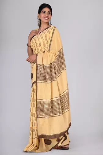 Shivanya handicrafts hand block printed women mulmul cotton sarees for women attach blouse piece sh-1634