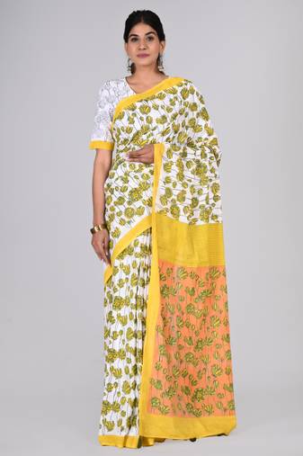 Shivanya handicrafts hand block printed women mulmul cotton sarees for women attach blouse piece sh-1636