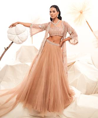 Pink Net Embroidery Lehenga Set 1