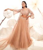 Pink Net Embroidery Lehenga Set
