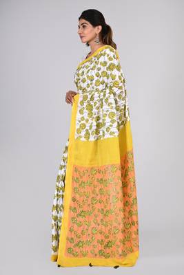 Shivanya handicrafts hand block printed women mulmul cotton sarees for women attach blouse piece sh-1636 4