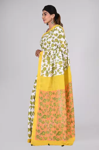 Shivanya handicrafts hand block printed women mulmul cotton sarees for women attach blouse piece sh-1636