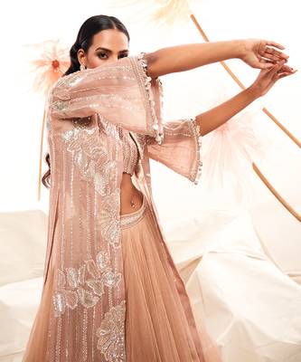 Pink Net Embroidery Lehenga Set 3