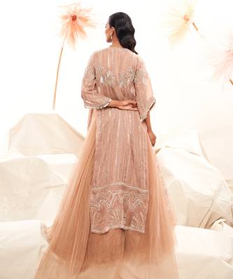 Pink Net Embroidery Lehenga Set 4