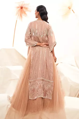 Pink Net Embroidery Lehenga Set