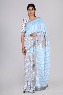 Shivanya handicrafts hand block printed women mulmul cotton sarees for women attach blouse piece sh-1637 1
