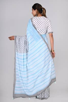Shivanya handicrafts hand block printed women mulmul cotton sarees for women attach blouse piece sh-1637 2