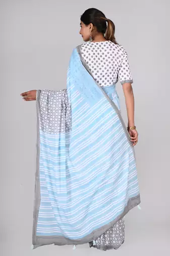 Shivanya handicrafts hand block printed women mulmul cotton sarees for women attach blouse piece sh-1637