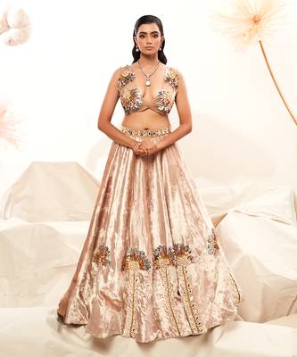 Gold Velvet Embroidery  Lehenga Set 1