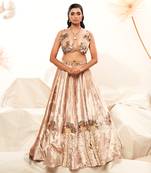 Gold Velvet Embroidery  Lehenga Set