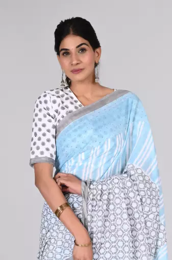 Shivanya handicrafts hand block printed women mulmul cotton sarees for women attach blouse piece sh-1637