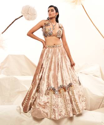 Gold Velvet Embroidery  Lehenga Set 2