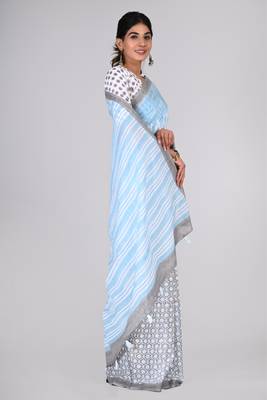 Shivanya handicrafts hand block printed women mulmul cotton sarees for women attach blouse piece sh-1637 4