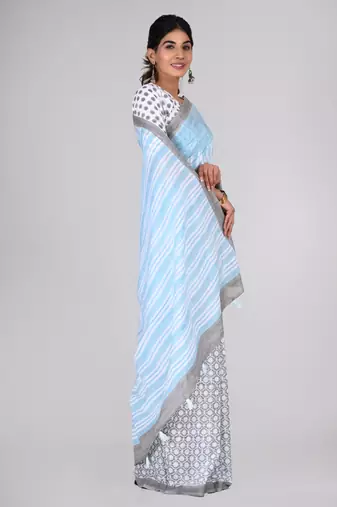 Shivanya handicrafts hand block printed women mulmul cotton sarees for women attach blouse piece sh-1637