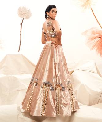Gold Velvet Embroidery  Lehenga Set 4