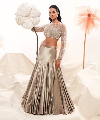 Grey Organza Sequins Work Lehenga 1