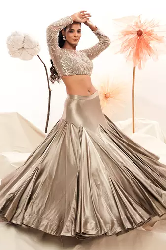 Grey Organza Sequins Work Lehenga