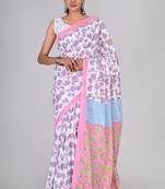 Shivanya handicrafts hand block printed women mulmul cotton sarees for women attach blouse piece sh-1638