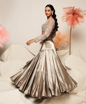 Grey Organza Sequins Work Lehenga 3