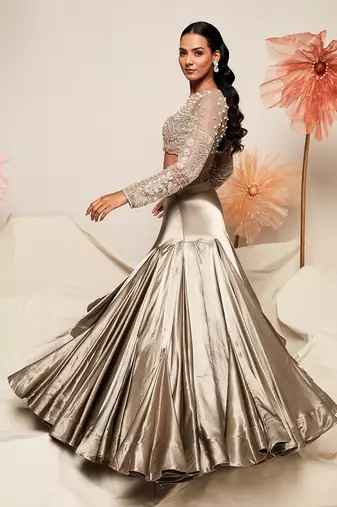 Grey Organza Sequins Work Lehenga