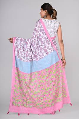 Shivanya handicrafts hand block printed women mulmul cotton sarees for women attach blouse piece sh-1638 2