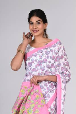 Shivanya handicrafts hand block printed women mulmul cotton sarees for women attach blouse piece sh-1638 3