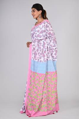 Shivanya handicrafts hand block printed women mulmul cotton sarees for women attach blouse piece sh-1638 4