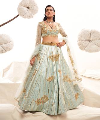 Light blue Silk Embroidery Lehenga Set 1