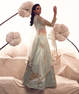 Light blue Silk Embroidery Lehenga Set 2