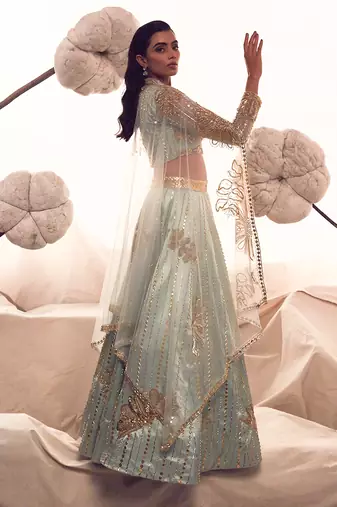 Light blue Silk Embroidery Lehenga Set