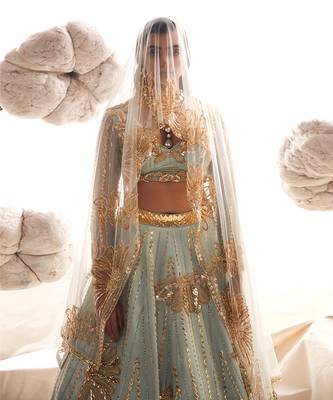 Light blue Silk Embroidery Lehenga Set 3
