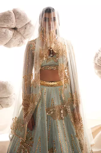Light blue Silk Embroidery Lehenga Set